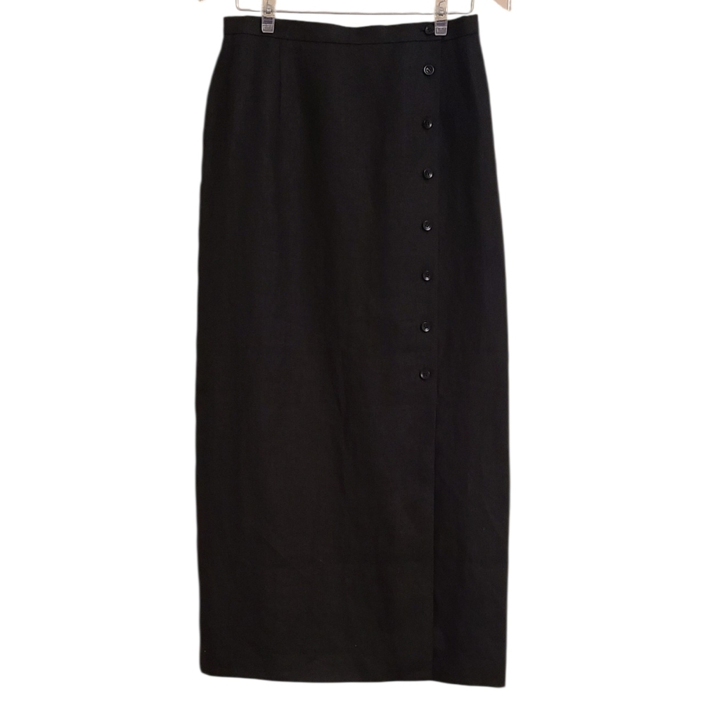 New Talbots Black Irish Linen Button-Front Maxi Skirt Lined  Size 8
